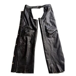 Mens Womens Black Leather Motorcycle Chaps Pants Bikers Riding Chap